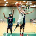 Viking sophomore Cooper Lindsey goes for a shot in the Vikings&rsquo; game against Lindbergh Feb. 15. (Harry McConnell / Contributed)