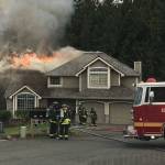 No injuries were reported but the second floor of a two-story home was destroyed in a fire early April 16 in the 5700 block of Eldorado Place NW, Bremerton. (Ileana LiMarzi/Central Kitsap Firte and Rescue)