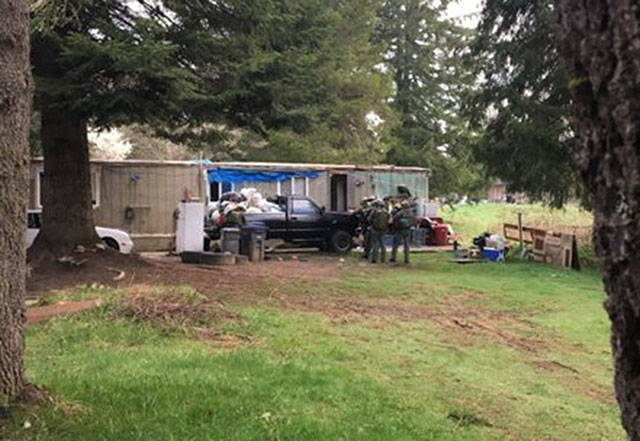A manufactured home at the 1000 block of SE Oak Road in Port Orchard was the scene of a drug bust April 3, conducted by detectives with the West Sound Narcotics Enforcement Team. Photo credit: Kitsap County Sheriff&rsquo;s Office