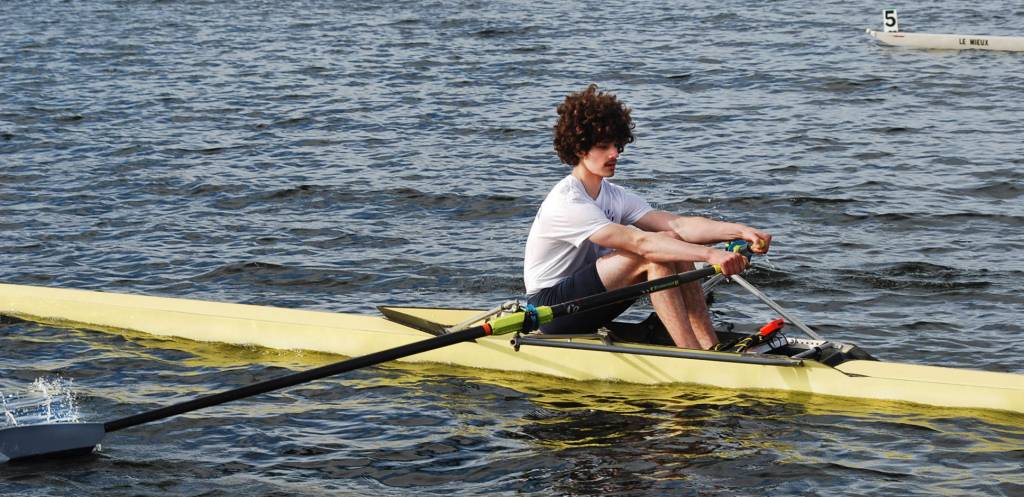 Matthew Nielson rowing in after second place finish in Men&rsquo;s Novice (1x). Dane Sellers/Clam Island Rowing club