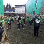 A bevvy of Starbucks managers from Kitsap County and the Olympic Peninsula took on two community projects on Bay Street in Port Orchard April 12. The team spread gravel on an empty lot in between the old Myhre&rsquo;s building and the Port Orchard Public Market. The volunteers also spruced up the Dragonfly Cinema in preparation for hosting the Port Orchard Film Festival May 5-7.                                (Contributed photos)