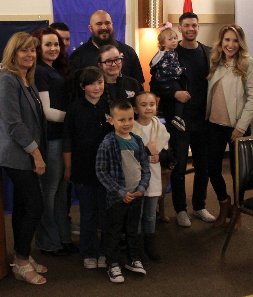 TSgt. Fye&rsquo;s family was there with him to share the moment. (Terryl Asla/ Kitsap News Group)