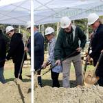 Ceremonial shovel turn at the Klahowya Seconary School improvement project groundbreaking April 14.                                Michelle Beahm / Kitsap News Group