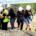 Ceremonial shovel turn at the Klahowya Seconary School improvement project groundbreaking April 14.                                Michelle Beahm / Kitsap News Group