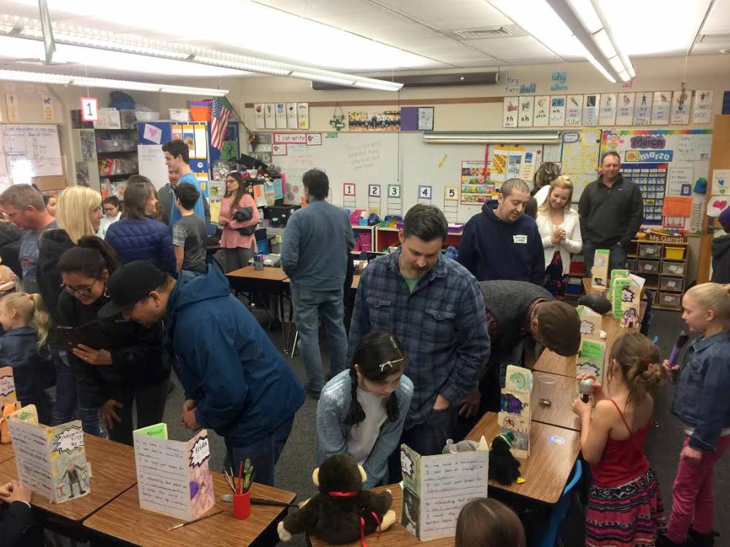 A full house packed into classrooms to watch students transform into a historical charecter at the drop of a coin, March 23. Rebecca Garrett/Contributed