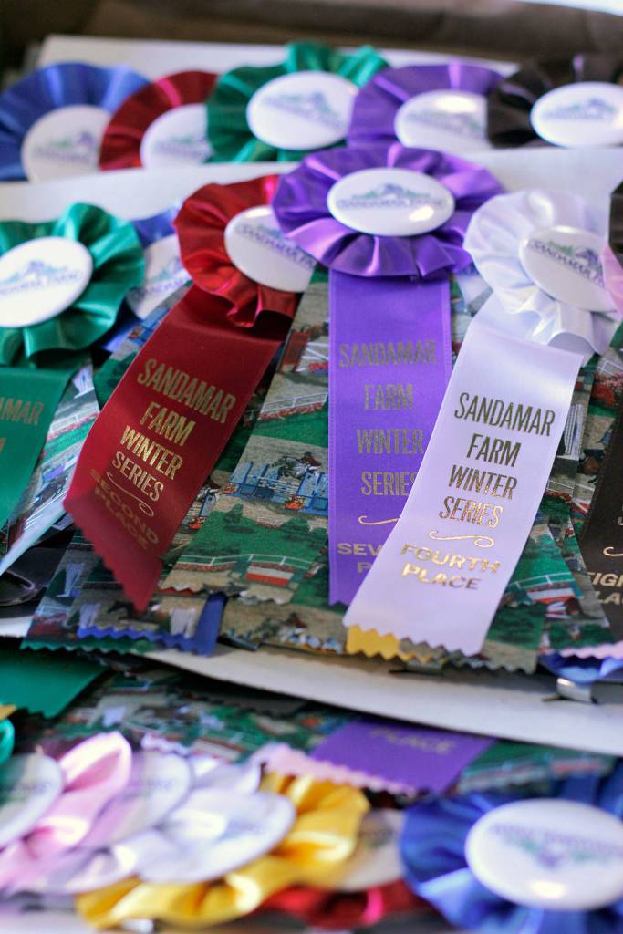 Ribbons from the Sandamar Farm Winter Series show, April 15. (Sophie Bonomi / Kitsap News Group)