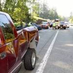 A car and a pickup truck collided shortly before 5 p.m. in the southbound lane of Highway 305, May 22. A Lemolo man said he was driving &ldquo;traffic speed at best&rdquo; but believes he passed out from fatigue and heat. When he came to, he said, his car had crashed into a pickup truck and then a guardrail. (Richard Walker/Kitsap News Group)