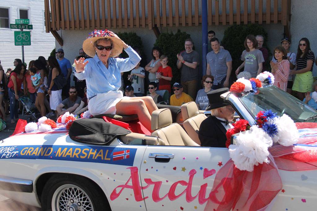 Ardis Morrow was the Grand Marshal. That&rsquo;s Bill Austin behind the wheel.