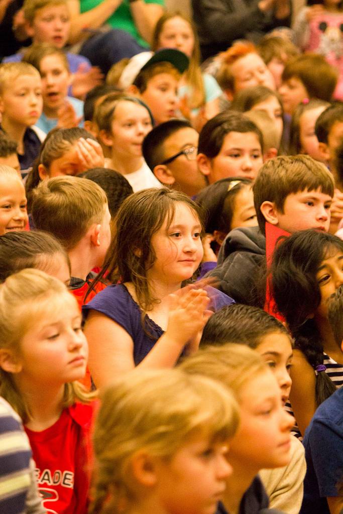 Poulsbo Elementary School Principal Claudia Alves is retiring after 46 years as a educator. Students a, faculty and staff members honored her in a full-house assembly June 16 at the school. (Sophie Bonomi/Kitsap News Group)