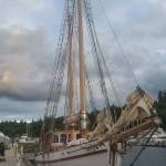 The wooden-hulled schooner Mycia at the Port of Brownsville on the evening of June 13. Home ported in Sitka, Alaska, she was en route to the 2017 Festival of Sail on June 15-18 in Tacoma. Technically she is a &ldquo;bald-headed&rdquo; schooner at the moment as her top masts (smaller masts that can be hoisted up to the top of the main mast and fore mast in order to add on more sail) are not rigged.                                Terryl Asla|Kitsap News Group