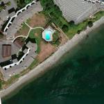 Modern aerial photo of where the Winslow shipyard once stood. The ferry dock is in the upper right hand corner of the photo. &mdash; Bainbridge Island Historical Society