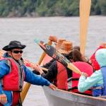 The Port Gamble S&rsquo;Klallam canoe family departs Point Julia for Port Gamble, June 8, for a celebration of the cleanup of the former mill site and nearshore. (Sophie Bonomi/Kitsap News Group)