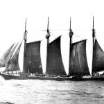 Shields&rsquo; beloved Sophie Christenson, a converted four-masted lumber schooner. At the beginning of the war, the US Army confiscated her, removed the masts and turned her into a barge. The Sophie was then towed to the Bering Sea and took part in the campaign to re-take the Aleutians from the Japanese. Shields&rsquo; bought her back after the war, but she was too far gone to restore and ended her days as a barge for a Canadian lumber company.