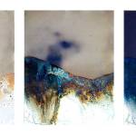 Littoral Drift Continuum #13 (Three Moments in Forty-eight Hours, Rodeo Beach, CA 07.21.13, One Wave, Poured) rephotographed dynamic cyanotype as an archival pigment print, 14&rdquo;x38&rdquo; (Meghann Riepenhoff/Yossi Milo Gallery and Euqinom Projects 2013)