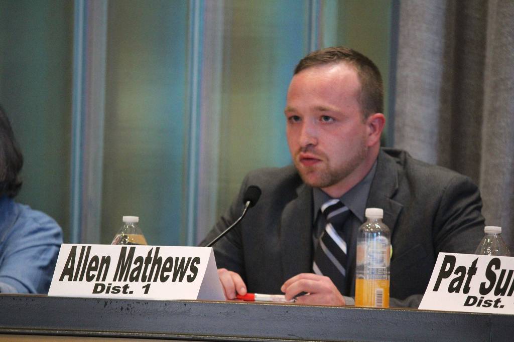 Bremerton City Council candidate Allen Matthews responds to a question at the League of Women Voters candidates forum, July 11 in the Norm Dicks Government Center. (Michelle Beahm/Kitsap News Group)