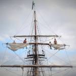High in the air, sailors tie up, or furl, a tall ship&rsquo;s sails during an earlier visit to Kitsap County ports.                                Terryl Asla/Kitsap News Group