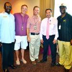 From left, Kenny Easley, Dave Krieg, Steve Largent, Rich Purser, and Paul Stoot at a recent planning session for the celebrity golf tournament. (Contributed photo)