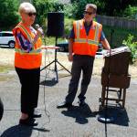 Port Orchard Mayor Rob Putaansuu listens as 26th Legislative District Sen. Jan Angel-R explains the complicated process it took for the state Legislature to help fund the Tremont project. Photo: Bob Smith | Kitsap Daily News