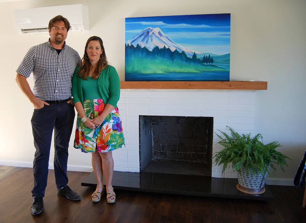 Kim Studerus&rsquo;s mother painted the artwork perched on the home&rsquo;s fireplace mantel. Photo: Bob Smith | Kitsap Daily News
