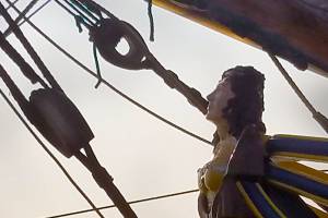 Tall ship, tall crane at Brownsville
