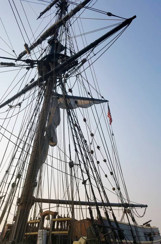 Notice in this photo and others of the Lady Washington that each mast is actually made up of several masts stacked one atop the other, with each one getting smaller in diameter. These so-called &ldquo;top masts&rdquo; could be lowered in the event of bad weather. According to Capt. J. B. Morrision, who once commanded the Lady Washington, having top masts is what qualifies a vessel to be called a &ldquo;tall ship.&rdquo;                                Terryl Asla/Kitsap News Group