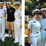 In left photo: From left, Andrew Pool&rsquo;s mom, Cathy Quitania-Pool (a graduate of Olympic High School); Andrew Pool; his dad, Jock Pool; and his sister, Midshipman Natalie Pool. In right photo, Midshipman Natalie Pool and her brother, Andrew. Contributed photo