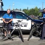 Brandon Greenhill, left, and Derek Ejda are the two full-time bicycle patrol officers for the Bremerton Police Department.                                Michelle Beahm / Kitsap News Group