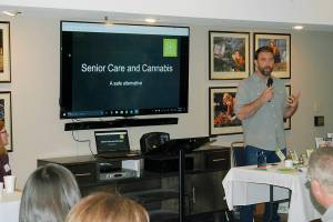 Aaron Varney leads a seminar on cannabis for seniors.