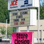 The James Lumber sign advertises the store&rsquo;s closing.                                Terryl Asla/Kitsap News Group