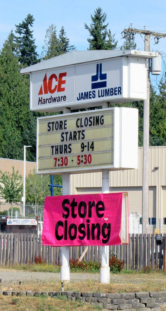 The James Lumber sign advertises the store&rsquo;s closing.                                Terryl Asla/Kitsap News Group