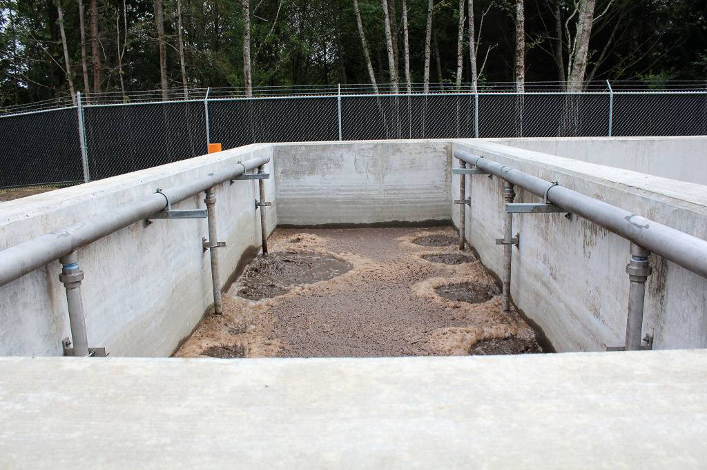 Water in the process of being treated at the Port Gamble Resource Recovery Facility.                                Michelle Beahm / Kitsap News Group