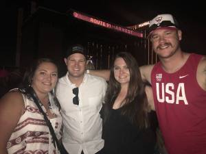 Photo courtesy of Ali Pendergrass. Ali Pendergrass, Nick Pendergrass, Alicia Hounsley and Tyler Hickman pose for a photo outside the Route 91 Harvest music festival, moments before a gunman opened fire on the crowd of concertgoers killing 59 and injuring 527.