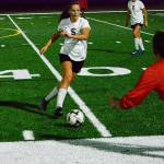 Klahowya&rsquo;s Kate Streck (5) tries to turn up field against Central Kitsap during the Cougars&rsquo; 2-0 victory over Klahowya on Oct. 5. Mark Krulish/Kitsap News Group
