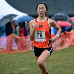Central Kitsap&rsquo;s Sophia Kohler pushes hard towards the finish line during the South Sound Conference championship meet on Oct. 19. (Mark Krulish/Kitsap News Group)