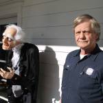 Del Mueller stands beside one of the many Halloween props decorating his house in Suquamish.                                Nick Twietmeyer | Kitsap News Group