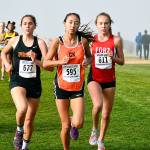 Central Kitsap freshman Maya Nichols leads the pack on her way to winning a district championship. She finished with a time of 18:53.60. Mark Krulish/Kitsap News Group