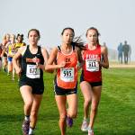 Central Kitsap freshman Maya Nichols leads the pack on her way to winning a district championship. She finished with a time of 18:53.60. Mark Krulish/Kitsap News Group