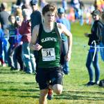 Lucas Becker crosses the finish line in fourth place at the West Central District meet. (Mark Krulish/Kitsap News Group)
