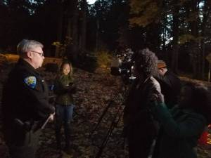 Sheriff&rsquo;s spokesman Deputy Scott Wilson updates reporters late Tuesday about the death of a 9-year-old boy in Seabeck. A 47-year-old woman, believed to be the boy&rsquo;s mother, was arrested on suspicion of second-degree murder. (Kitsap County Sheriff&rsquo;s Office)