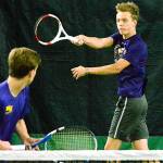 North Kitsap&rsquo;s Nate Blanchard and Justus Jagodzinske in action during their opening round match at the West Central District 2A doubles tournament on Oct. 27. The duo won the district championship.  Mark Krulish/Kitsap News Group