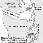 This map shows the portion of Washington state that was coverde in ice thousands of years ago.