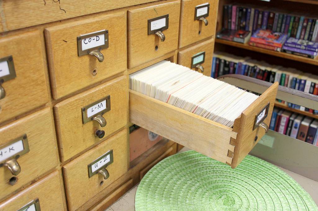 The library uses old technology to keep track of its books.