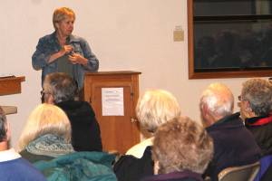 Adelia Ritchie at the Greater Hansville Community Center during a recent Tuesday Talk on global climate change.                                Nick Twietmeyer/Kitsap News Group