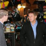 U.S. Rep. Derek Kilmer, D-Gig Harbor, talks with Olympic Outdoor Center owner John Kuntz about National Park visitor fee increases proposed by the Department of the Interior. Nick Twietmeyer/Kitsap Daily News.                                 Olympic Outdoor Center owner John Kuntz and U.S. Rep. Derek Kilmer, D-Gig Harbor, pose together for a photo in Port Gamble after discussing possible fee increases at national parks. Nick Twietmeyer/Kitsap News Group