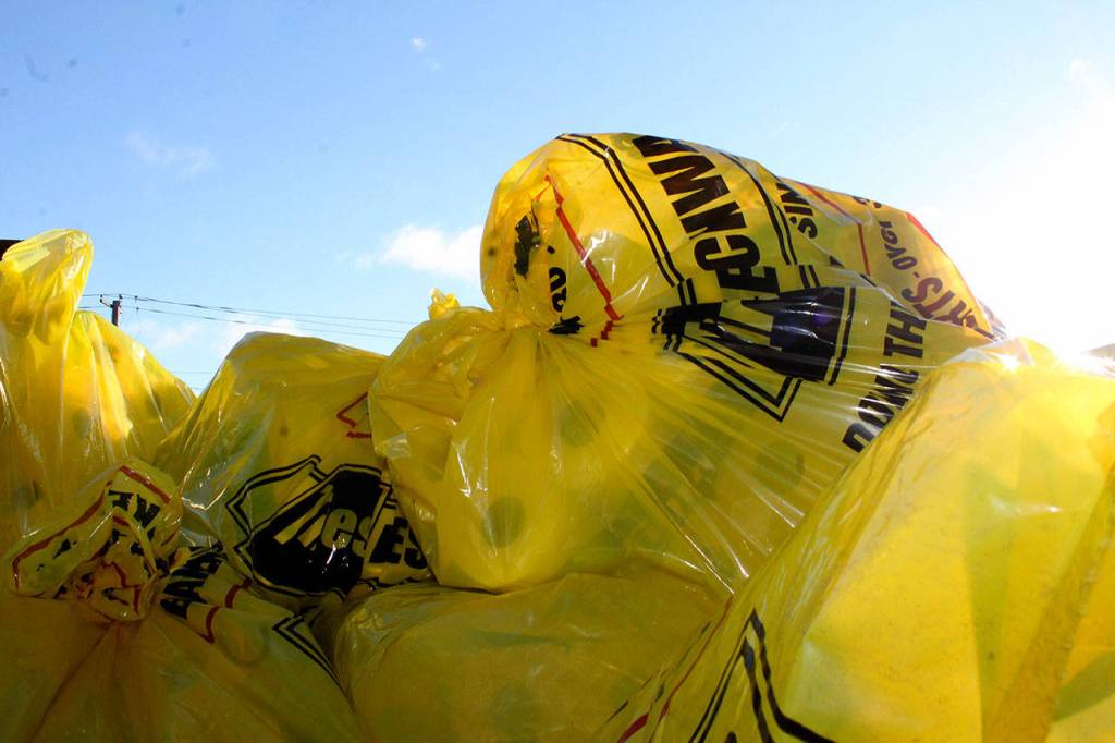 Some $5,200 worth of groceries and other goods were donated to local food banks by Poulsbo Red Apple Market, its customers, and Les Schwab Tire Center. The donations took place early Nov. 17. (Richard Walker/Kitsap News Group)