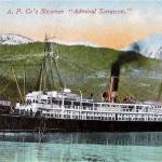 A vintage postcard of the SS Admiral Sampson, built in 1898. She measured 296 feet, had a steel hull and two upper decks of wood.