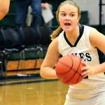 Klahowya senior Karli Eberhard calls out the play for her team during a 61-11 victory over Chief Kitsap Academy on Dec. 19. (Mark Krulish/Kitsap News Group)