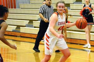 <em>Central Kitsap senior Olivia Krog had 15 points, 13 rebounds and four assists in a 59-48 loss against Yelm on Jan. 9.</em>                                Mark Krulish/Kitsap News Group