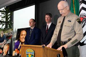 With photos of the Careaga family on display nearby, Kitsap County Sheriff Gary Simpson said each piece of evidence collected is bringing the case closer to being solved. (Nick Twietmeyer/Kitsap News Group)