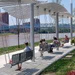 City planners envision a waterfront pocket park in Port Orchard incorporating a design feature with swings that can be used by visitors. (City of Port Orchard illustration)